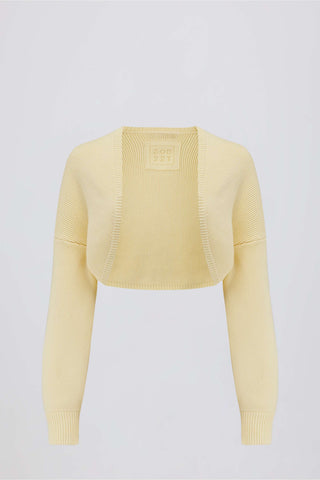 Ribbed-Knit Cropped Shrug in Lemon