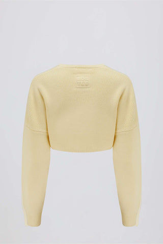 Ribbed-Knit Cropped Shrug in Lemon