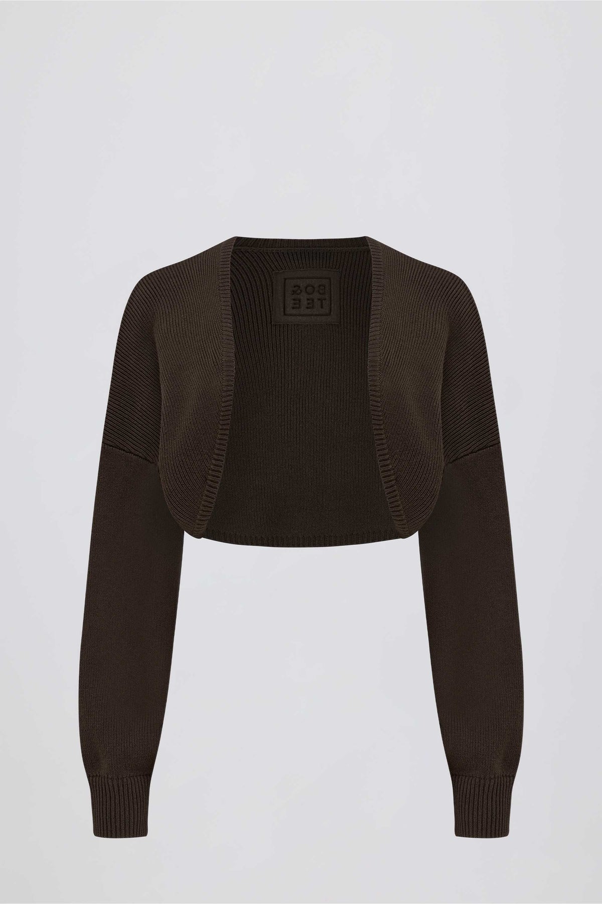 Ribbed-Knit Cropped Shrug in Pecan