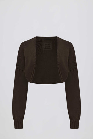 Ribbed-Knit Cropped Shrug in Pecan