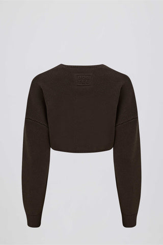 Ribbed-Knit Cropped Shrug in Pecan