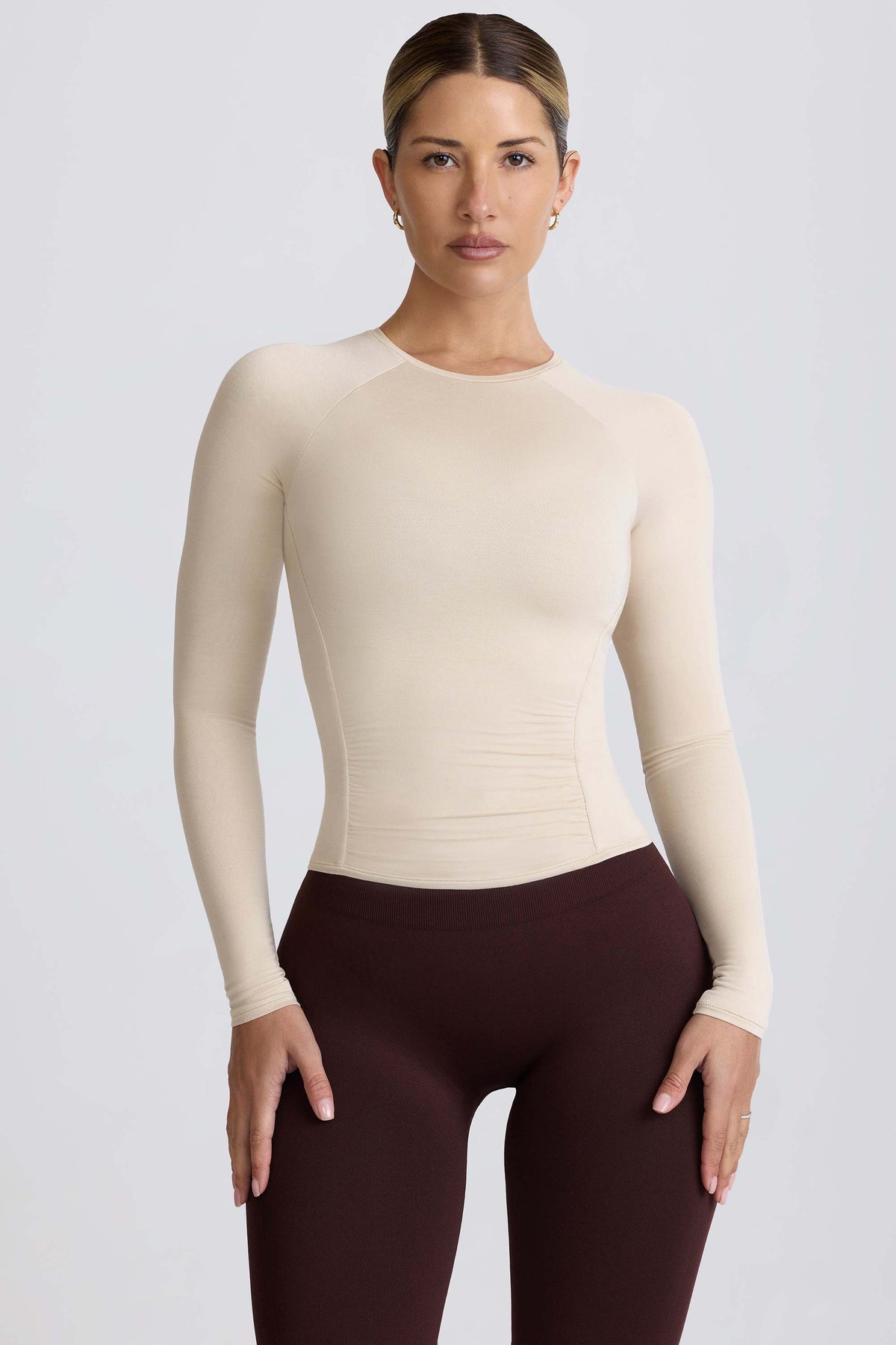 Modal Ruched Long-Sleeve Top in Bone