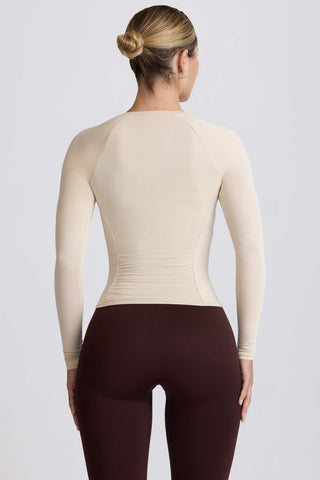 Modal Ruched Long-Sleeve Top in Bone