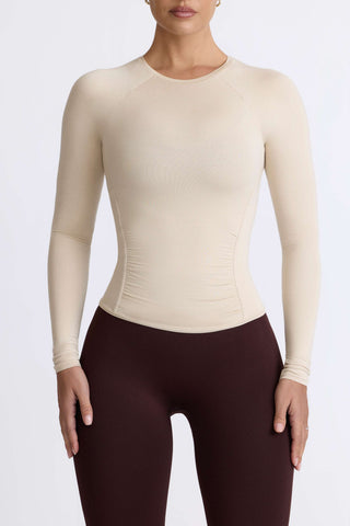 Modal Ruched Long-Sleeve Top in Bone