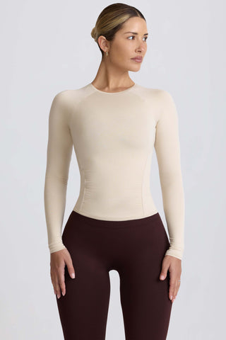 Modal Ruched Long-Sleeve Top in Bone