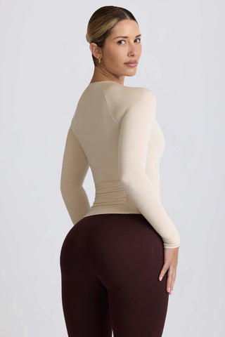Modal Ruched Long-Sleeve Top in Bone
