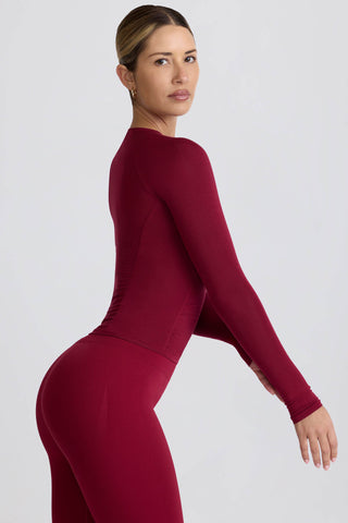 Modal Ruched Long-Sleeve Top in Burgundy
