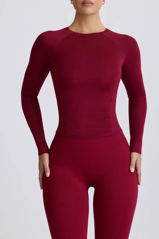 Modal Ruched Long-Sleeve Top in Burgundy