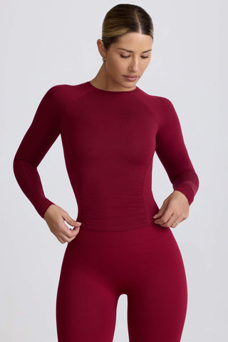Modal Ruched Long-Sleeve Top in Burgundy