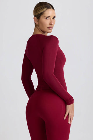 Modal Ruched Long-Sleeve Top in Burgundy