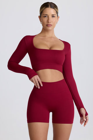 Super Sculpt Seamless Long-Sleeve Crop Top in Burgundy