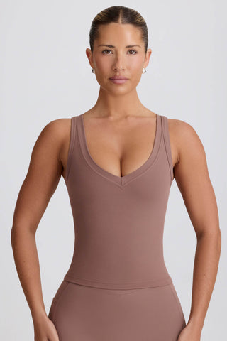 Soft Active V-Neck Tank Top in Mocha