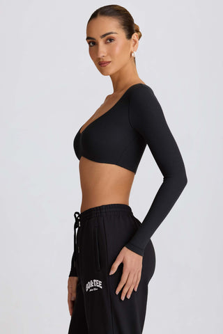 Ribbed Modal Long-Sleeve Crop Top in Black