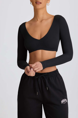 Ribbed Modal Long-Sleeve Crop Top in Black