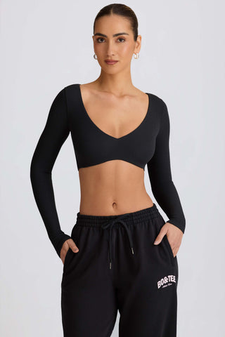 Ribbed Modal Long-Sleeve Crop Top in Black