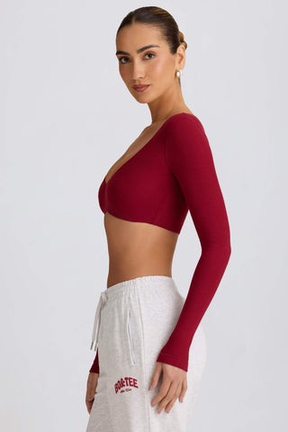 Ribbed Modal Long-Sleeve Crop Top in Burgundy