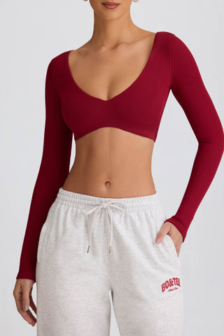 Ribbed Modal Long-Sleeve Crop Top in Burgundy