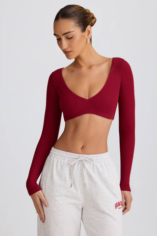 Ribbed Modal Long-Sleeve Crop Top in Burgundy