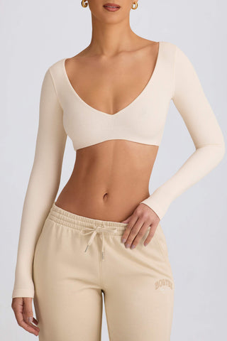 Ribbed Modal Long-Sleeve Crop Top in Ecru