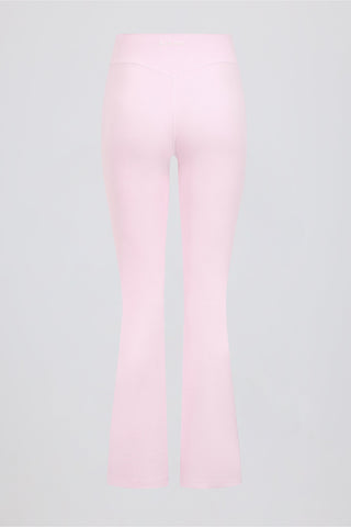 Brushed Jersey Ruched Flared Trousers in Pale Pink Marl