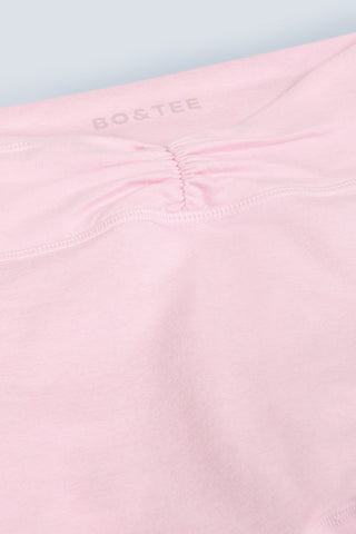 Brushed Jersey Ruched Flared Trousers in Pale Pink Marl