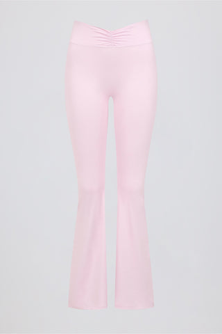 Brushed Jersey Ruched Flared Trousers in Pale Pink Marl