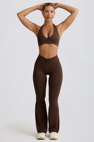 Brushed Jersey Ruched Flared Trousers in Pecan Marl