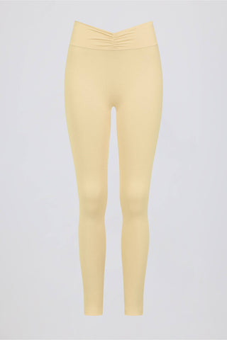 Brushed Jersey Ruched Mid-Rise Leggings in Lemon Marl