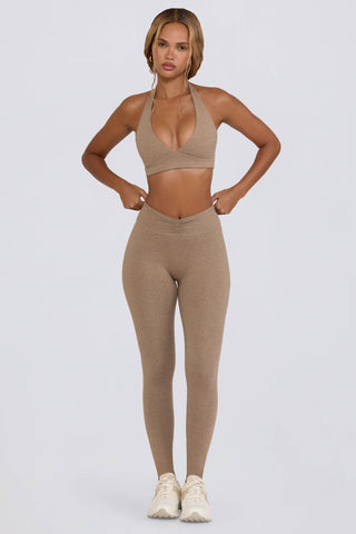 Brushed Jersey Ruched Mid-Rise Leggings in Mocha Marl