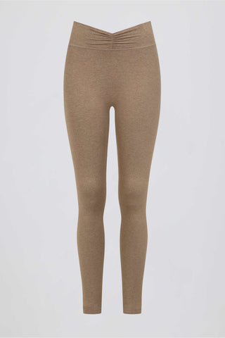 Brushed Jersey Ruched Mid-Rise Leggings in Mocha Marl