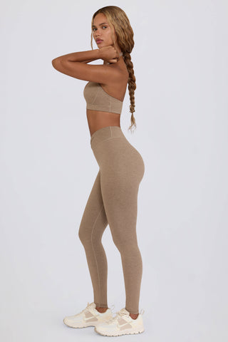 Brushed Jersey Ruched Mid-Rise Leggings in Mocha Marl