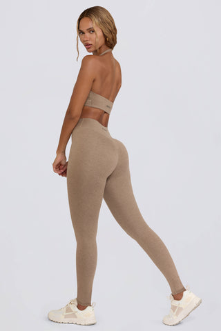 Brushed Jersey Ruched Mid-Rise Leggings in Mocha Marl