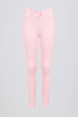 Brushed Jersey Ruched Mid-Rise Leggings in Pale Pink Marl