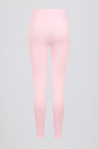 Brushed Jersey Ruched Mid-Rise Leggings in Pale Pink Marl