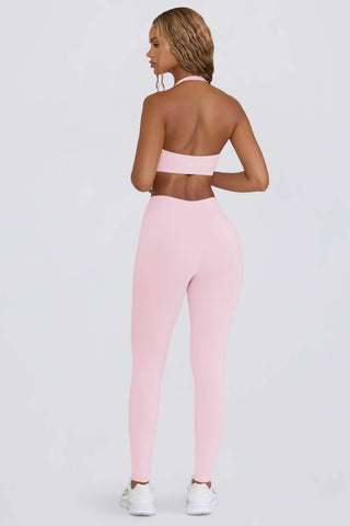 Brushed Jersey Ruched Mid-Rise Leggings in Pale Pink Marl