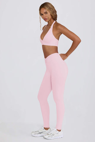 Brushed Jersey Ruched Mid-Rise Leggings in Pale Pink Marl