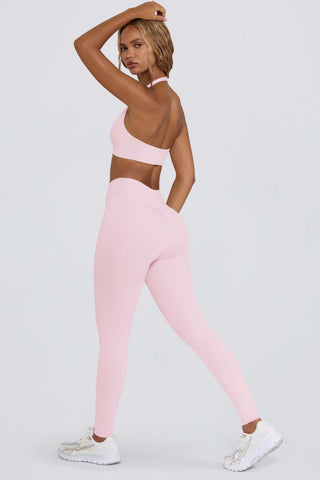 Brushed Jersey Ruched Mid-Rise Leggings in Pale Pink Marl