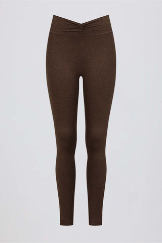 Brushed Jersey Ruched Mid-Rise Leggings in Pecan Marl