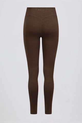 Brushed Jersey Ruched Mid-Rise Leggings in Pecan Marl