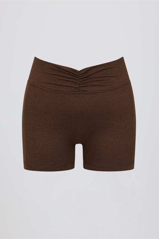 Ruched Mini Shorts in Pecan Marl
