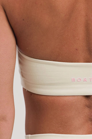 Brushed Jersey V-Neck Sports Bra in Ivory Marl