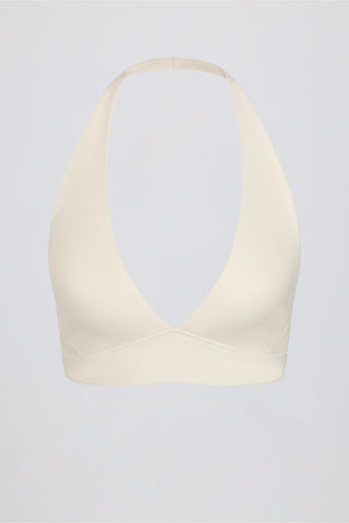 Brushed Jersey V-Neck Sports Bra in Ivory Marl
