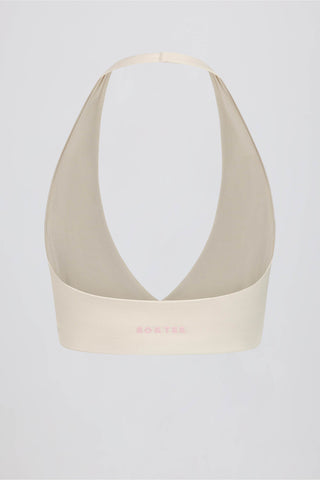 Brushed Jersey V-Neck Sports Bra in Ivory Marl