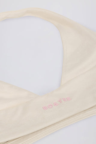 Brushed Jersey V-Neck Sports Bra in Ivory Marl