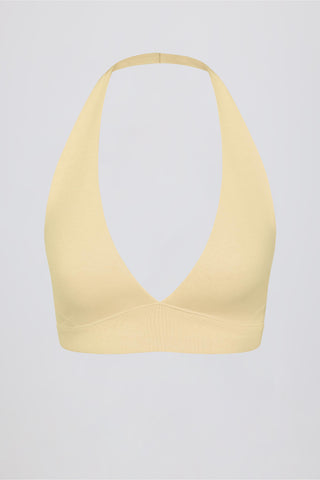 Brushed Jersey V-Neck Sports Bra in Lemon Marl