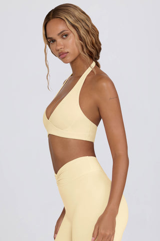 Brushed Jersey V-Neck Sports Bra in Lemon Marl