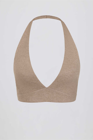 Brushed Jersey V-Neck Sports Bra in Mocha Marl