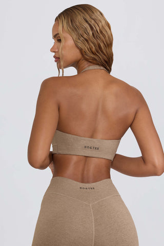 Brushed Jersey V-Neck Sports Bra in Mocha Marl