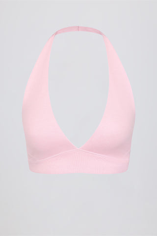 Brushed Jersey V-Neck Sports Bra in Pale Pink Marl