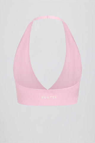 Brushed Jersey V-Neck Sports Bra in Pale Pink Marl